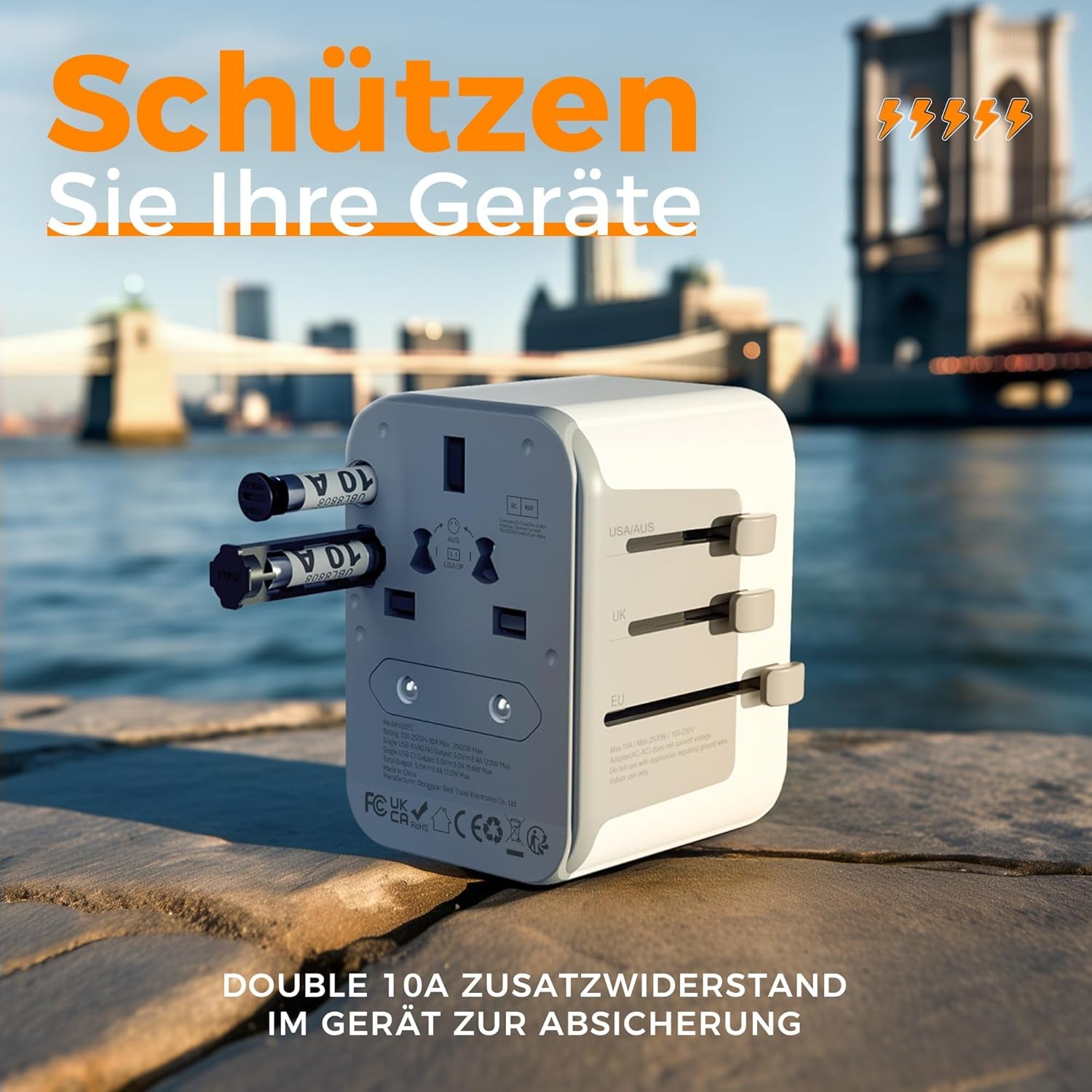 TESSAN Reiseadapter Weltweit, Universal Reisestecker Mit 3 USB a Und 1 USB C, Internationaler Steckdosenadapter, Universaladapter Für England USA Japan Thailand Australien, Travel Adapter