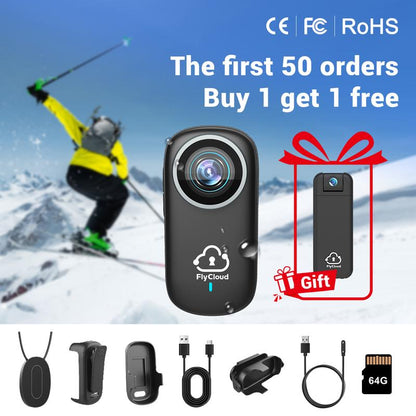 Flycloud One 4K Mini Camera for Waterproof, Anti-Shake, 3-4 Hours of Battery Life, Suitable for Pet, Travel, Adventure, and Meeting and Daily Recording