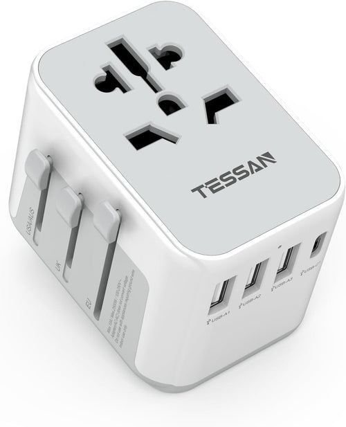 TESSAN Reiseadapter Weltweit, Universal Reisestecker Mit 3 USB a Und 1 USB C, Internationaler Steckdosenadapter, Universaladapter Für England USA Japan Thailand Australien, Travel Adapter