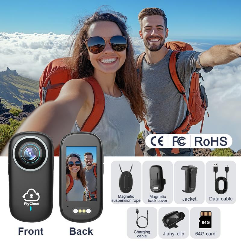 Flycloud One 4K Mini Camera for Waterproof, Anti-Shake, 3-4 Hours of Battery Life, Suitable for Pet, Travel, Adventure, and Meeting and Daily Recording