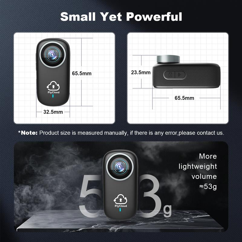 Flycloud One 4K Mini Camera for Waterproof, Anti-Shake, 3-4 Hours of Battery Life, Suitable for Pet, Travel, Adventure, and Meeting and Daily Recording