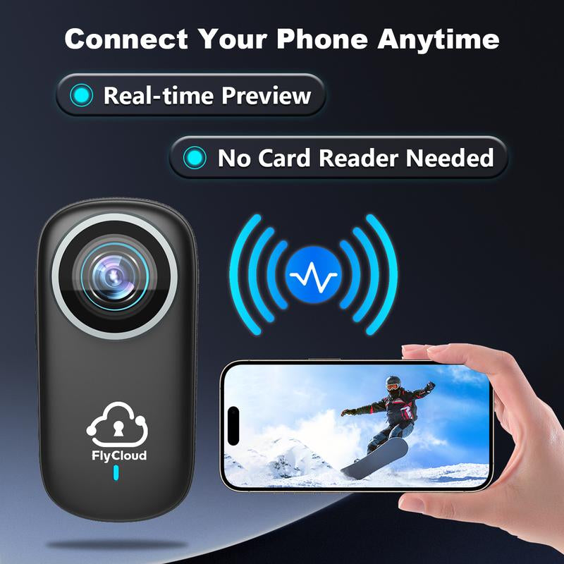 Flycloud One 4K Mini Camera for Waterproof, Anti-Shake, 3-4 Hours of Battery Life, Suitable for Pet, Travel, Adventure, and Meeting and Daily Recording